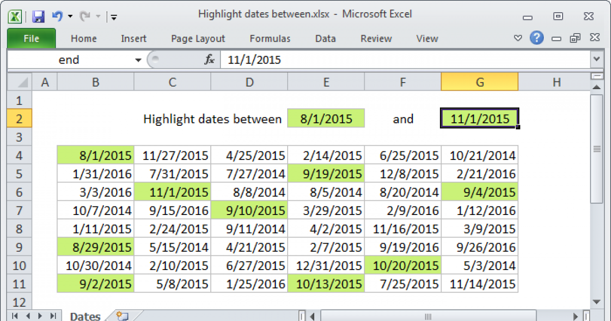 Highlight Dates Between Excel Formula Exceljet